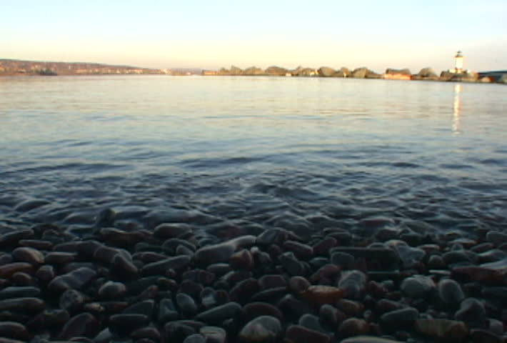 Lake Superior scenic in Duluth, Minnesota showing lighthouse.