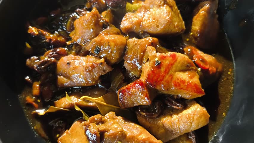 Stewed chopped pork with sauce in bowl, in door  Chiangmai  Thailand.