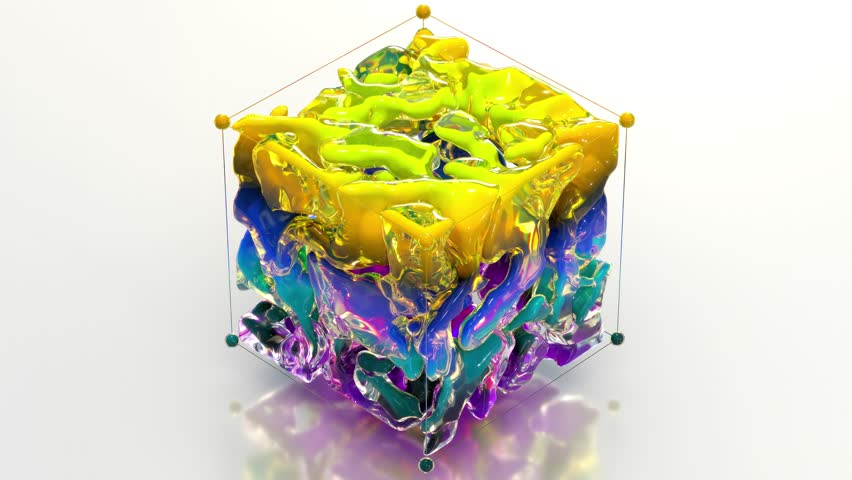 4K abstract liquid colorful gradient 3D cube vfx slow motion background. Perfect loop.