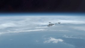Futuristic Spacecraft flying over a Planet. Production Quality Footage in ProRes 4444 codec, 25 FPS. - Powered by Shutterstock - Get 15% off with code: PIKWIZARD15