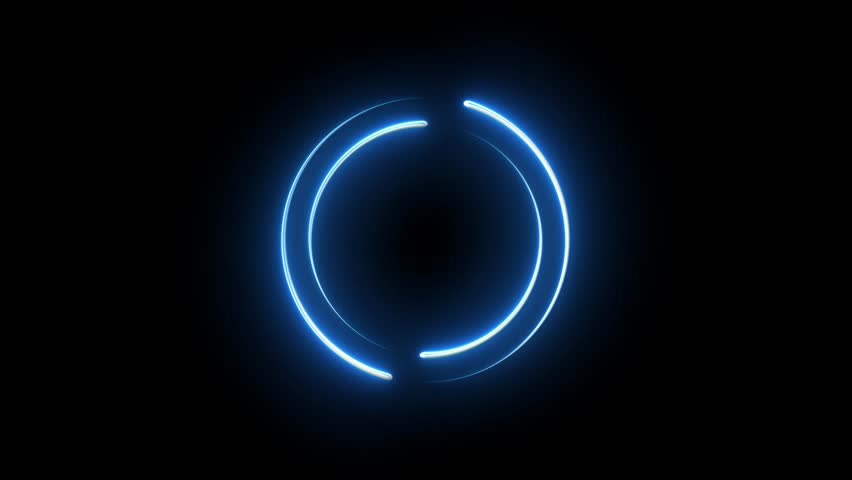 Animation of neon light glowing circle frame animation on black background.Neon recycling animation .