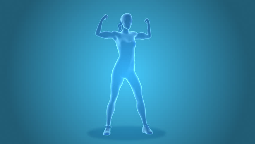 X-ray scan of a healthy strong woman 3D animation spinning seamless loop female anatomy rotation transparent full body