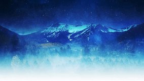 Snowy mountain under starry night sky. A serene winter scene of a snow-covered mountain illuminated under a starry night sky, surrounded by misty forest landscapes. - Powered by Shutterstock - Get 15% off with code: PIKWIZARD15
