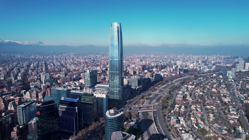 Santiago Skyline At Santiago Santiago Chile. Bustling Downtown Cityscape With Modern Buildings. Business Sky Clouds Downtown Cityscape. Business Downtown Up Above. Santiago Chile.