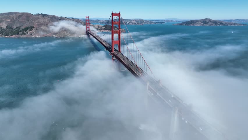 San Francisco Skyline At San Francisco California United States. Iconic Structure Of Bridge Connecting Landmarks Streets. Business Sky Clouds Downtown Cityscape. Business Downtown Up Above.