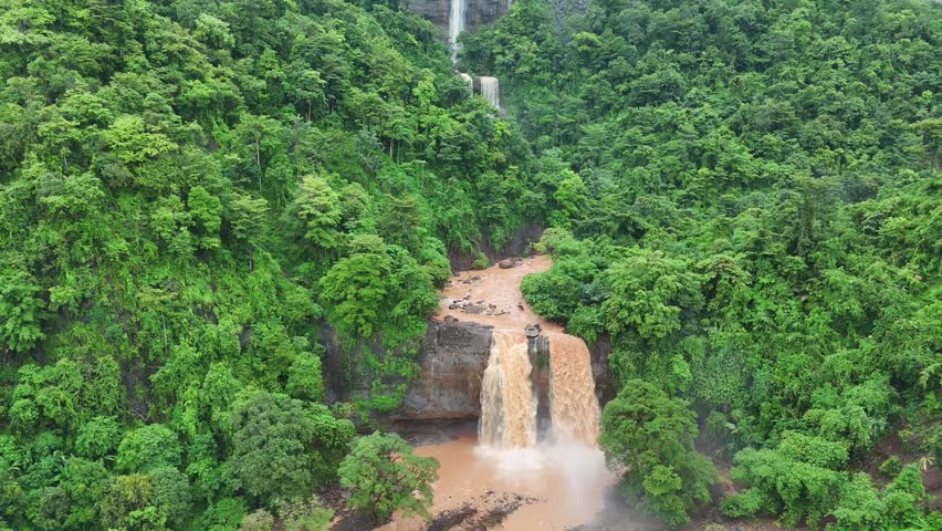 Amazing Waterfall in Sukabumi, a destination for many tourists as a place for recreation and photos. beautiful natural panorama of Waterfall Geopark Ciletuh
