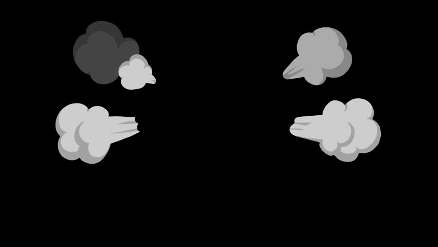 The upset angry smoke effect, cartoon anime anger symbol, steam out of the ears, 4 clouds of smoke around the head, on a transparent background, alpha channel