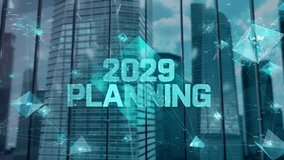 2029 Planning. Businessman Working in Office among Skyscrapers. Hologram Concept - Powered by Shutterstock - Get 15% off with code: PIKWIZARD15