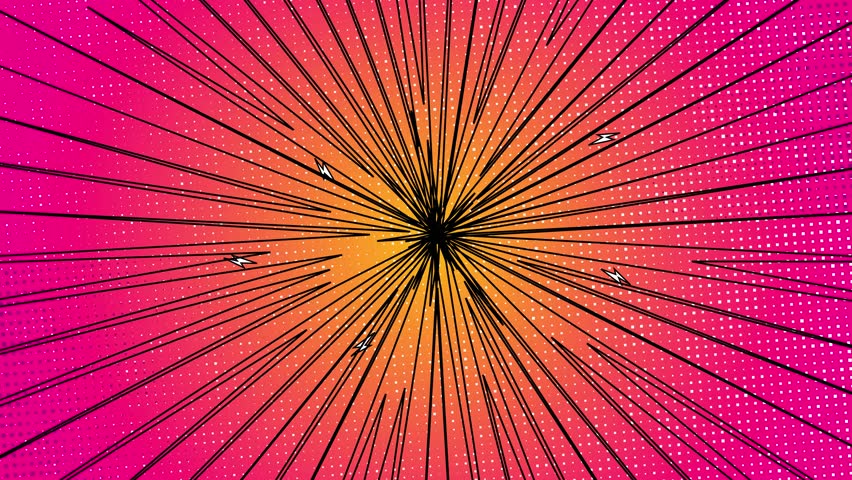 Comic Book Anime Effects Line Motion, High Speed 2d Cartoon Comic Anime Anime Line, Comic Anime Style Halftone Animation With High Voltage Icon High Speed Line Animation. Abstract Comic Book Spe