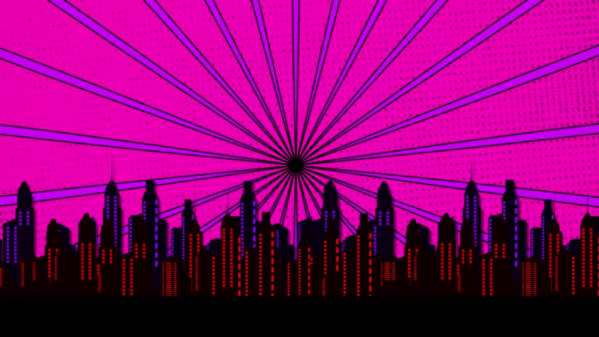 Comic Building Animation, Comic Background Animation. Halftone Anime Animation Background. Buildings Line And Colorful Cartoon Comic Background. Comic Book City Animation Background