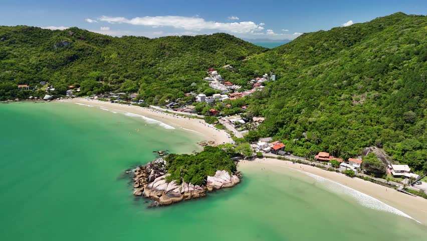 Aerial view of Conceição Beach and Canto Grande Mar de Fora Beach - Bombinhas, Santa Catarina, Brazil