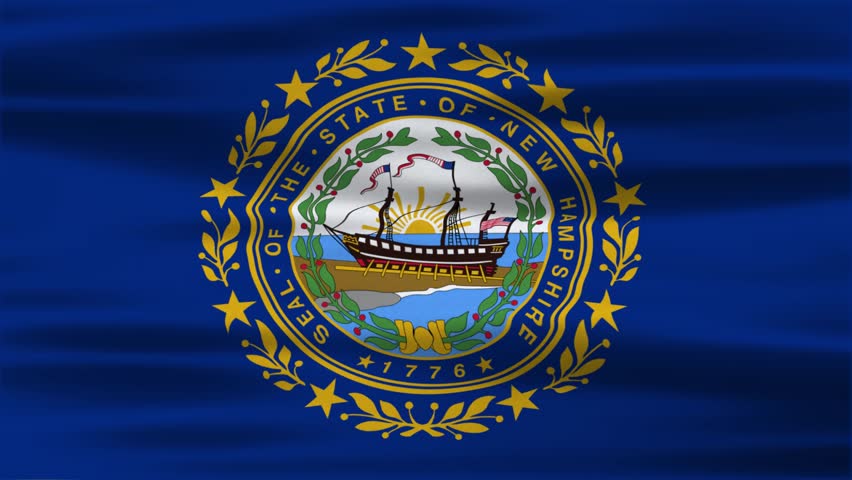 The looping of realistic New Hampshire waving flag. New Hampshire background. USA background
