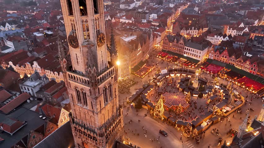 Explore Bruges at night with a festive Christmas market and stunning city views