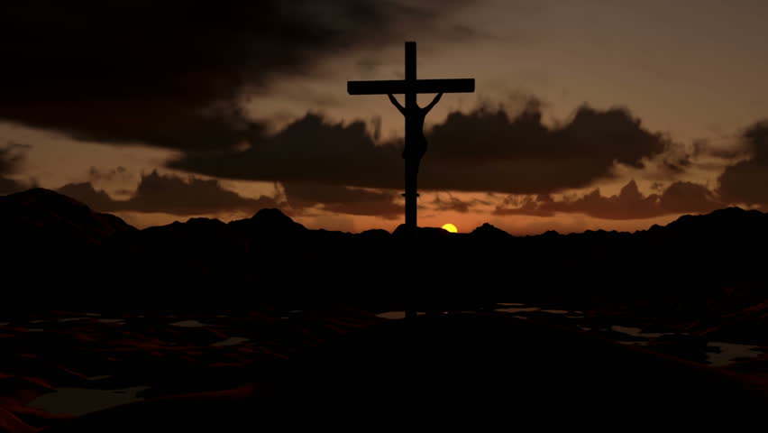 Jesus on Cross, timelapse sunrise, tilt