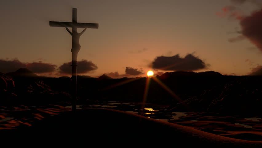 Jesus on Cross, timelapse clouds at sunset