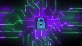 Network Security Lock Symbol. AI Computer Protecting Big Data. Hacker breaking security network system stealing user personal data financial information. - Powered by Shutterstock - Get 15% off with code: PIKWIZARD15