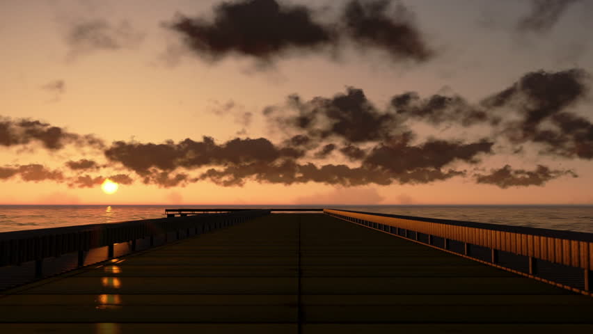Pier in Ocean at sunset, time lapse clouds