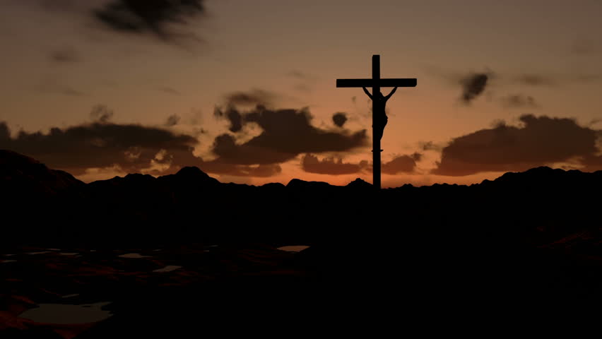 Jesus on Cross, timelapse sunrise, zoom in