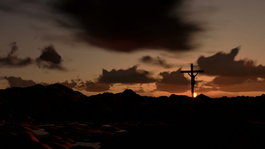 Jesus on Cross, timelapse sunrise, panning