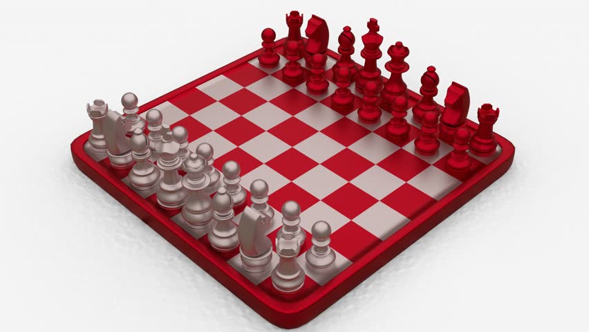 chess pieces on glass board with white background