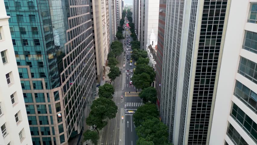 Aerial View of Rio Branco Avenue With Office Buildings on Both Sides in Rio de Janeiro City Downtown