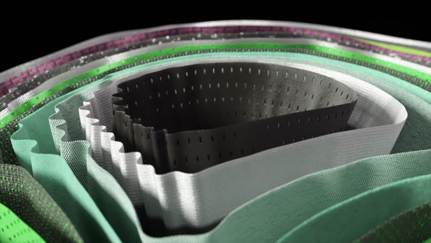 Breathable layers of colorful, perforated fabrics creating a wavy pattern, highlighting modern textile technology for sportswear and footwear applications requiring ventilation and. 3D Illustration