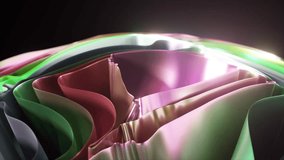 Shiny metallic ribbons in vibrant rainbow colors form an abstract, wavy pattern, creating a visually appealing design with a luxurious feel, suitable for various design projects. 3D Illustration - Powered by Shutterstock - Get 15% off with code: PIKWIZARD15