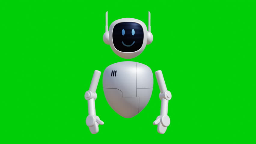 Robot assistant 3D animation. Green screen background with perfect looping.