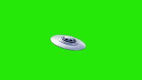 Flying ufo saucer rotated on green screen background. Cartoon funny alien spaceship in realistic colorful style. Looped 3d animation.Unidentified Flying Object - UFO + chroma key - Powered by Shutterstock - Get 15% off with code: PIKWIZARD15