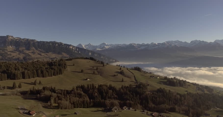Aerial View of Forest, Mountains and hills in the bernese oberland in Switzerland