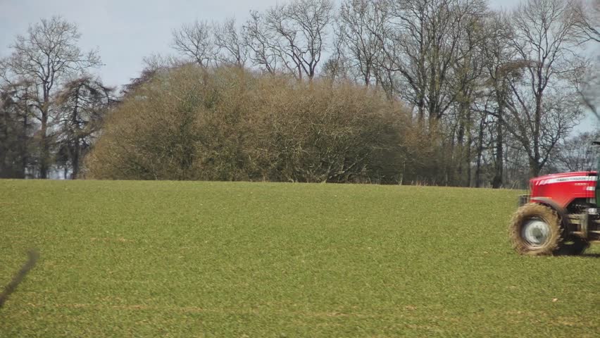 Tractor Fertilizing Field - Staffordshire, England