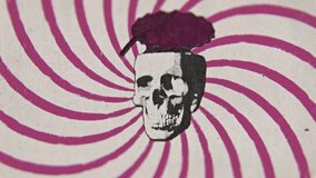A stop motion cartoon stylized footage of the digital art VJ loops of a skull-shaped cocktail glass on a looping background. SilkScreen Printing - Powered by Shutterstock - Get 15% off with code: PIKWIZARD15
