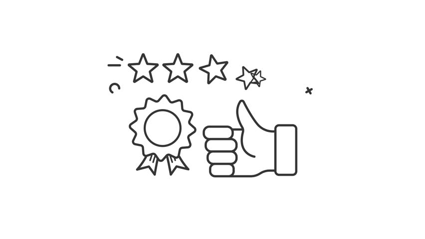 outline appreciation icon animation motion graphic video, like, 5 stars, and gold medal for appreciation icon lottie animation
