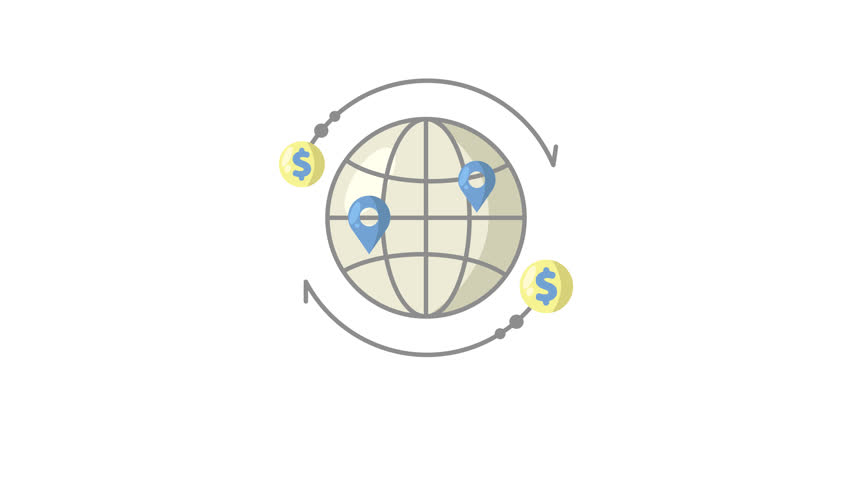 Flat global business icon animation motion graphic video, globe money pin location flat icon for business animation,  looped alpha channel - Powered by Shutterstock - Get 15% off with code: PIKWIZARD15