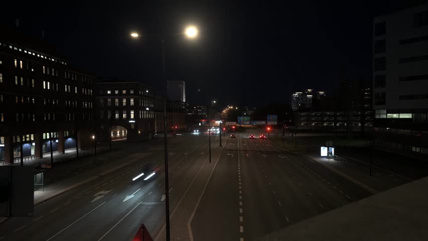 View from the bridge leading to Merihakka on the motorway in Helsinki in December, time lapse.