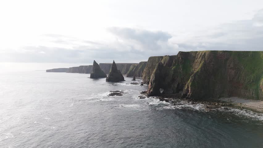 panning shot of Stacks of Duncansby landscape