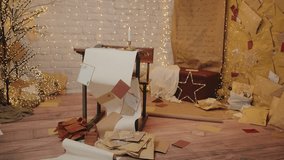 Cozy holiday workspace with letters, decorations, and glowing fairy lights - Powered by Shutterstock - Get 15% off with code: PIKWIZARD15