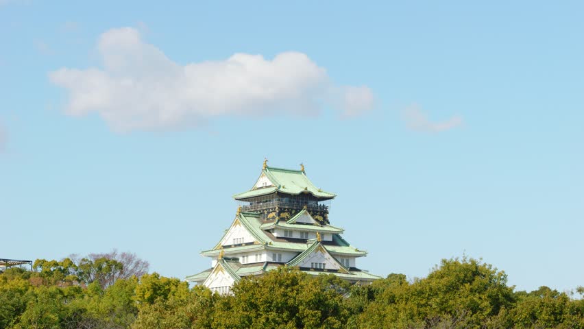 Osaka Castle under the blue sky in Japan, Travel or Japanese tradition