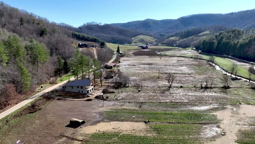farm valley after hurricane helene flooding near boone nc, north carolina in watauga county