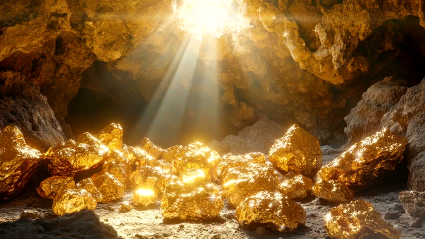 Nuggets golds on cave as treasure 