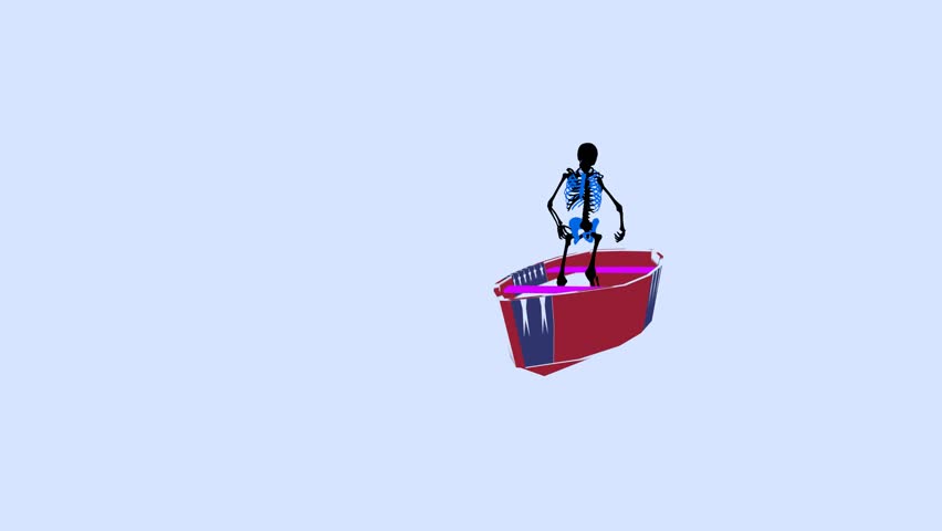 Animation carecter playing guitar in boat.