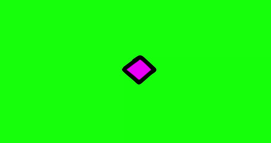 Purple square with outline rotating on green screen backgrund. Vibrant color confetti element concept for sport winner. Victory celebration symbol cartoon animation greenbox islated.
