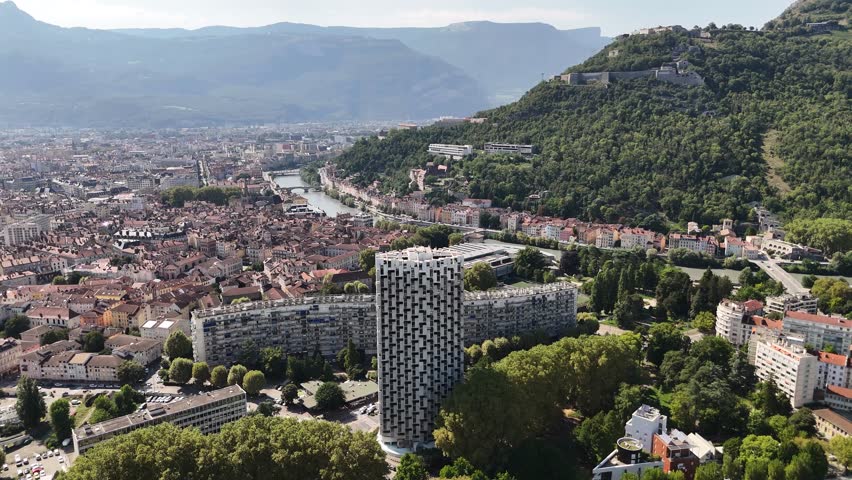 Drone footage of Grenoble city in France