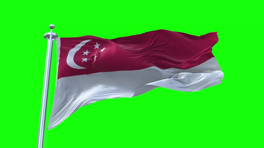 National Flag of Singapore Animation - Singapore Flag Waving in Loop and Textured 3d Rendered on a green screen background, Loopable 4K