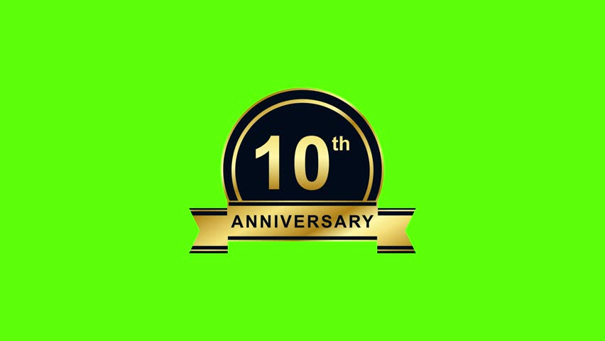 Animated Gold luxury 10 years anniversary on green screen background
