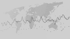 Pixelated black world map featuring all continents with overlaid waveforms on a white background. Concept of global data, analytics, and technology - Powered by Shutterstock - Get 15% off with code: PIKWIZARD15