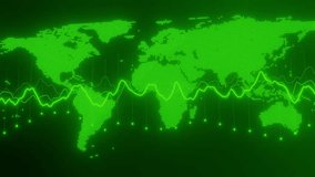 Digital green world map featuring Africa, Asia, Europe, North America, South America, and Australia with glowing pixelated continents and global data, analytics, and technology - Powered by Shutterstock - Get 15% off with code: PIKWIZARD15
