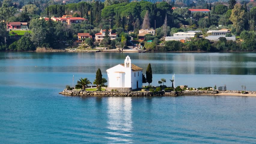 Aerial drone view of Church of the Hypapante at Gouvia