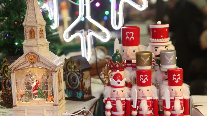 East European style decoration puppet and carved dolls for Christmas at local market