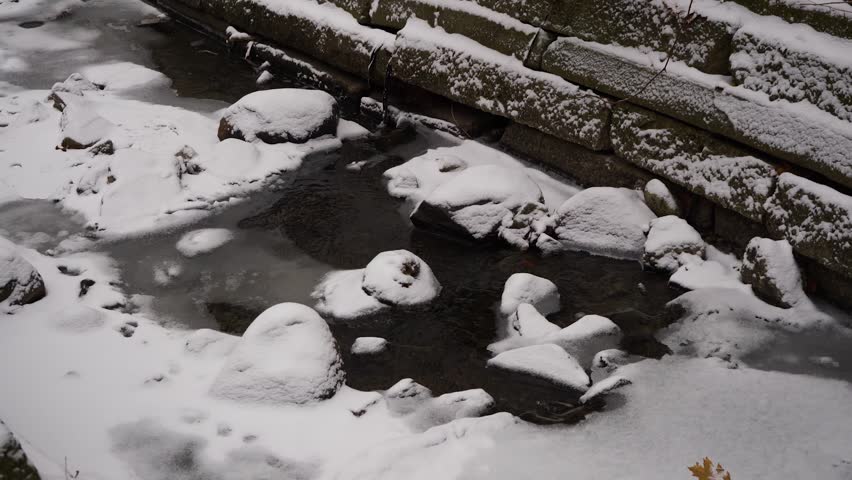 Winter Stream Flowing Among Rocks